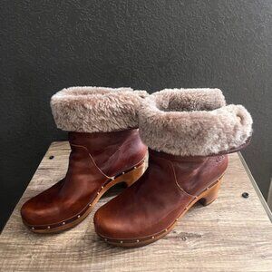 UGG Brown Leather Boots with Fur Size 8